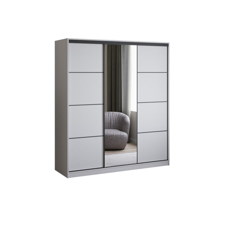 Szafa PRIIIMO III 180 - Biały + Biały - lustro