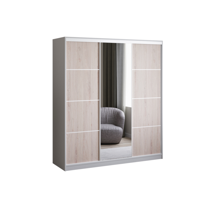 Szafa PRIIMO II 180 - Biały + Sonoma - lustro