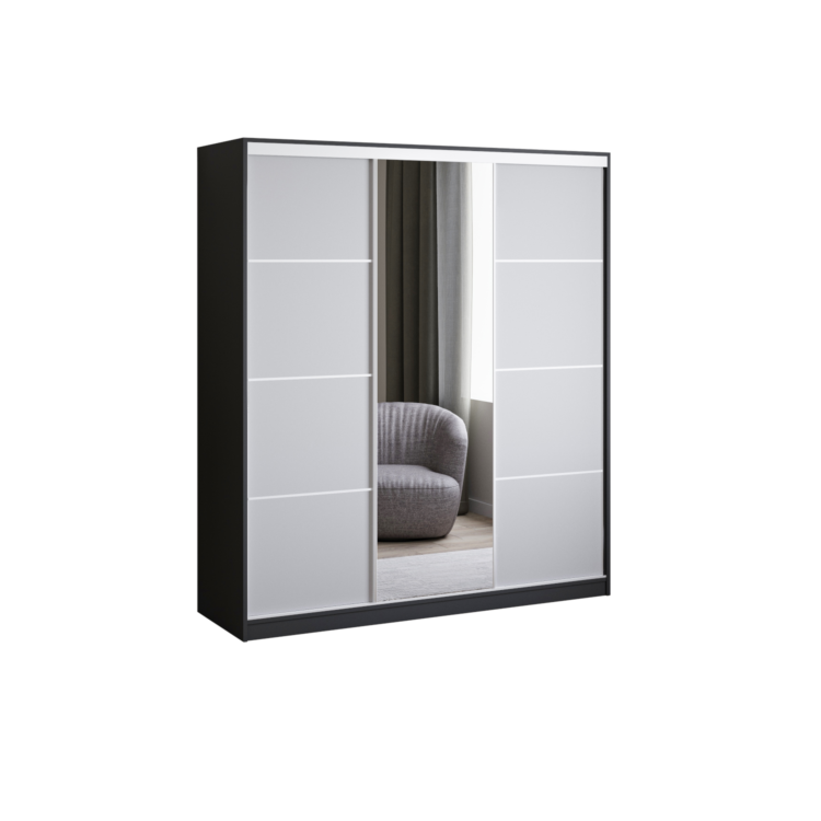 Szafa PRIIMO II 180 - Czarny + Biały - lustro