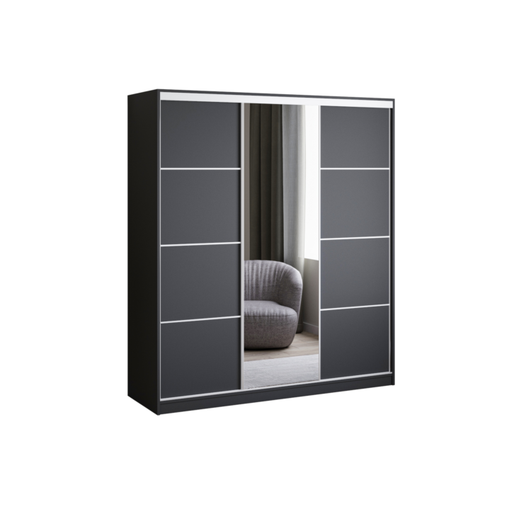 Szafa PRIIMO II 180 - Czarny + Czarny - lustro