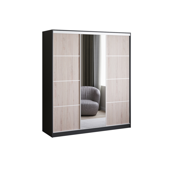 Szafa PRIIMO II 180 - Czarny + Sonoma - lustro