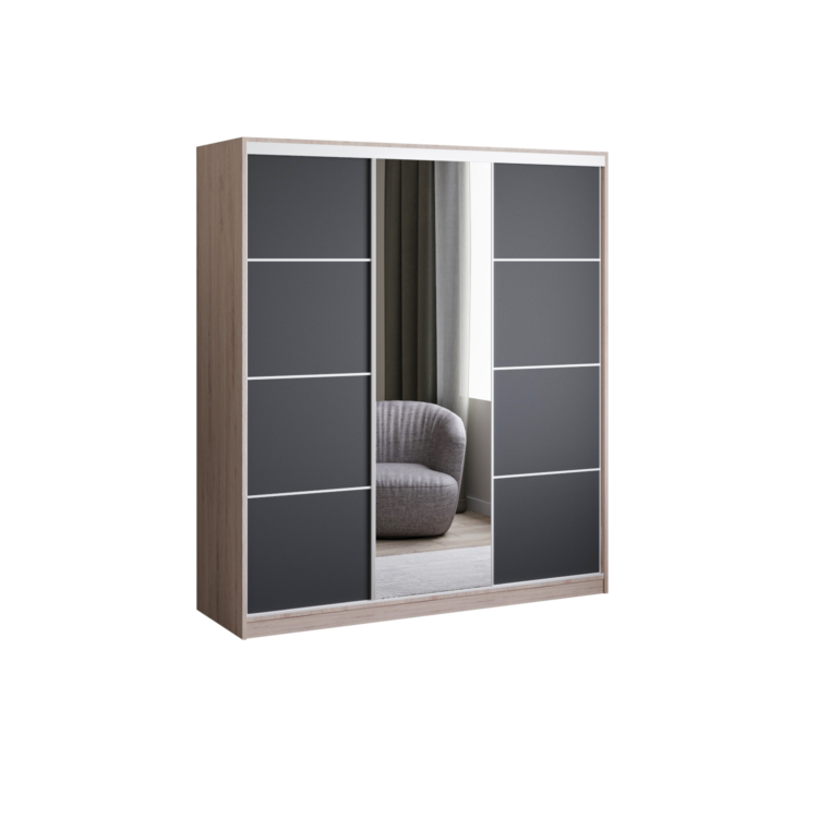 Szafa PRIIMO II 180 - Sonoma + Czarny - lustro