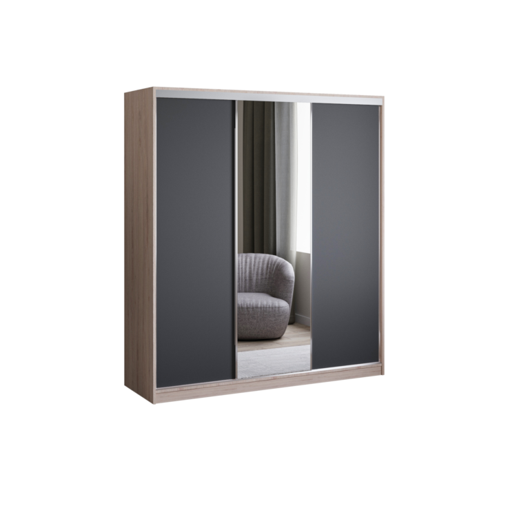 Szafa PRIMO I 180 - Sonoma + Czarny - lustro