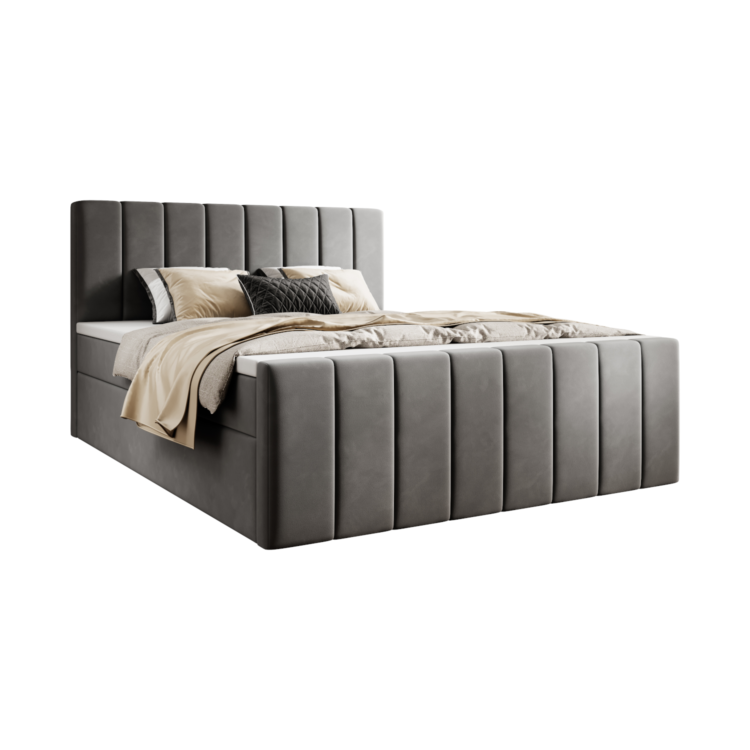 Łóżko Kontynentalne LUSANO z zanóżkiem - Szary (Magic Velvet 2217)