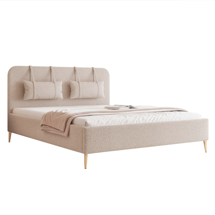 Łóżko Tapicerowane MIRENO z nóżkami - Beż (Quelle 05)
