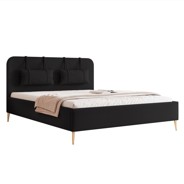 Łóżko Tapicerowane MIRENO z nóżkami - Czarny (Dream velvet 202.12)