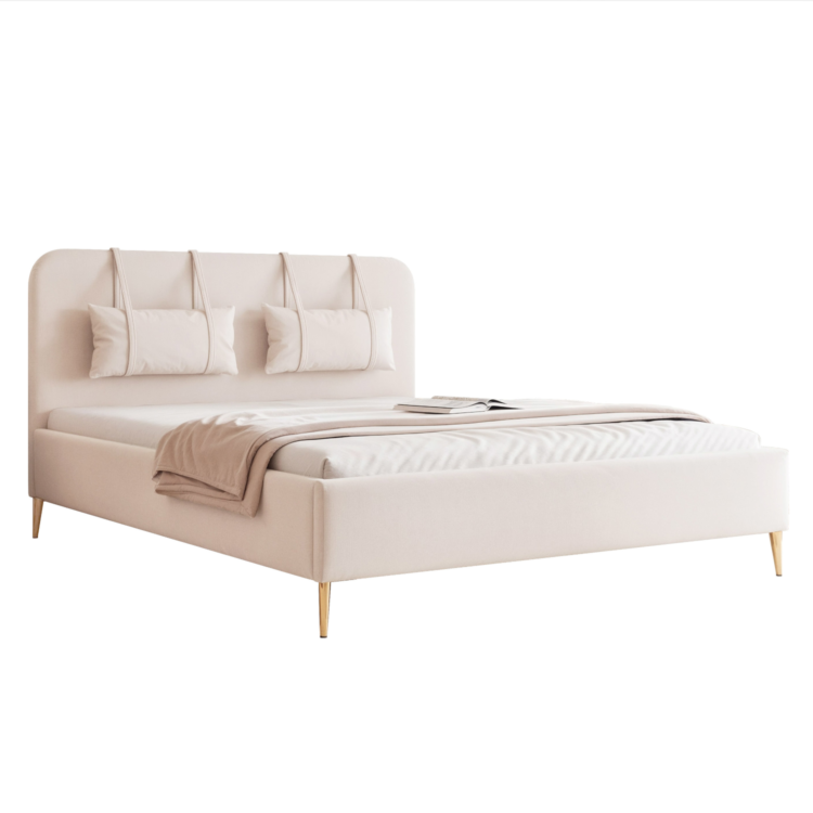 Łóżko Tapicerowane MIRENO z nóżkami - Ecru (Dream velvet 202.02)