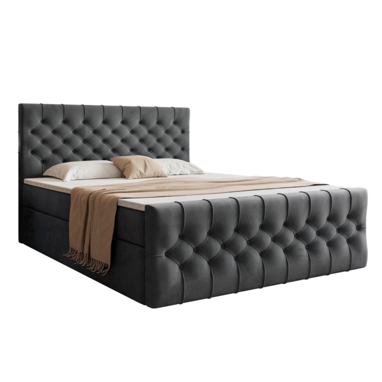 Łóżko kontynentalne BELVIA - Ciemny szary (Matt Velvet 97)