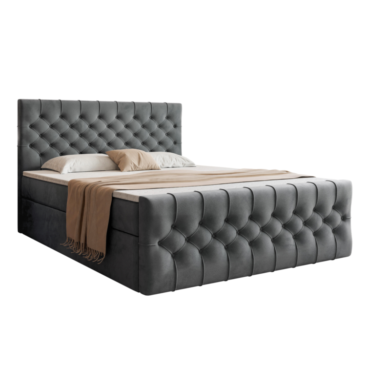 Łóżko kontynentalne BELVIA - Szary (Matt Velvet 93)